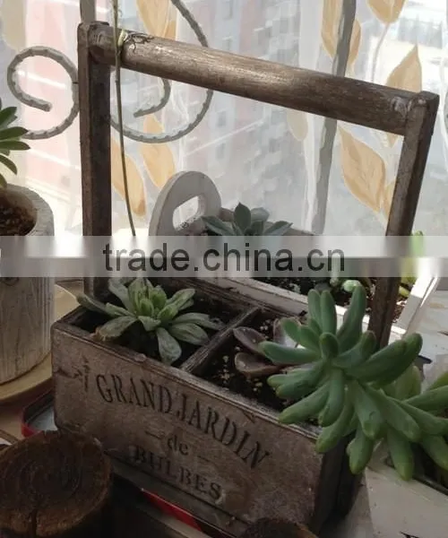 Garden Decorative Rectangular Wood Flower Planter With Handle photo-3