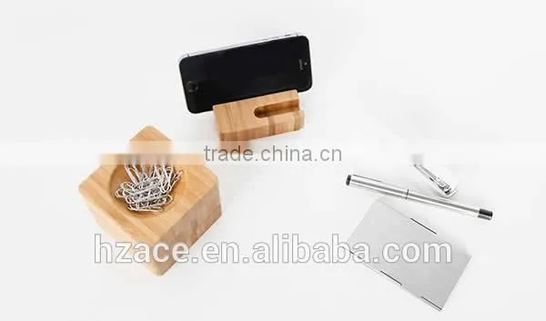 Bamboo Smart Phone Dock Stand Desk Organizer Office Accessories Set photo-3