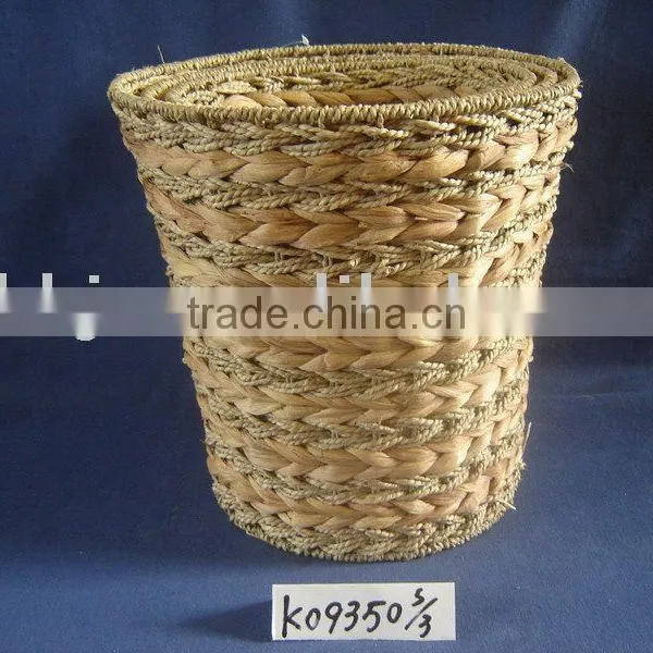 Round Water Haycinth Woven Iron Frame Scrap Paper Basket