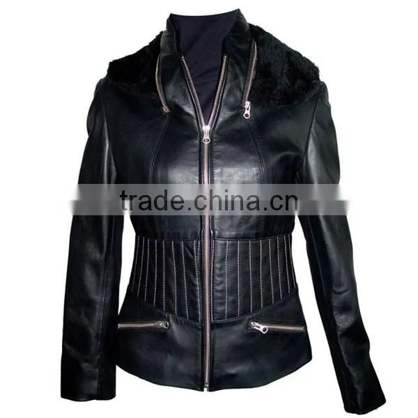 2014 Hot Selling All Types of Casual Cheap PU Woman Leather Jacket photo-3