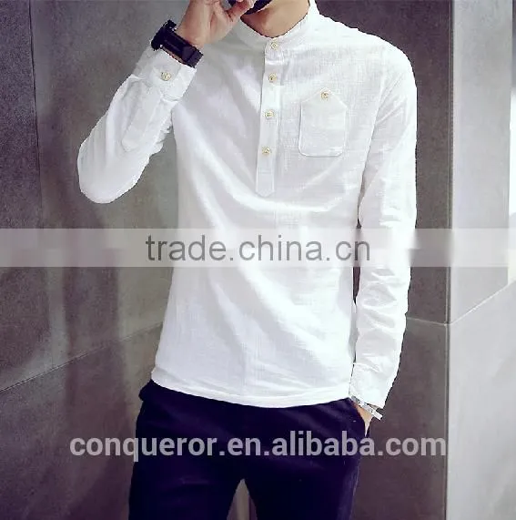 Men's White Linen Shirt HOT! MSRL0048 photo-3