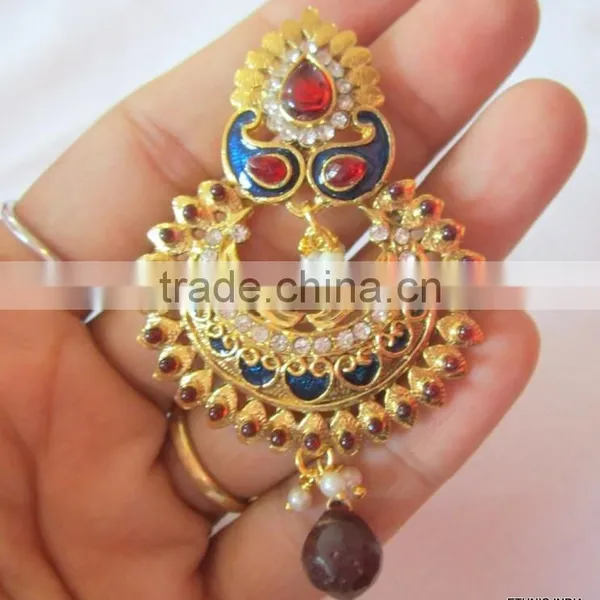 Bollywood Polki Gold Tone Dangler EARRINGS photo-4