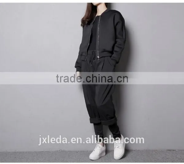 Best Quality Lady Biker Bomber Jacket Black Solid Zipper Coat Women Cloths 2016 photo-6