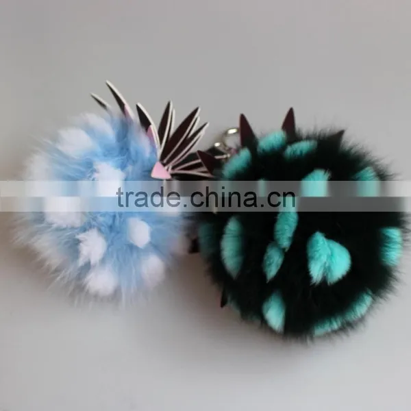 Myfur Real Fox Fur and Rex Rabbit Fur Ball Keychain Pineapple Fur Keychain photo-4