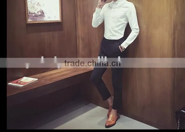 Pure Color Embroidery of Cultivate One's Morality Men Long Sleeve Shirt photo-3