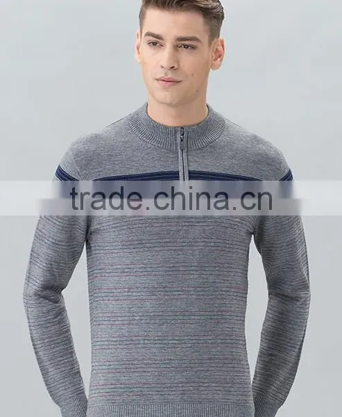2017 Mans Custom Cashmere Pullover Zipper Open Jacquard Sweater With Low Price photo-2