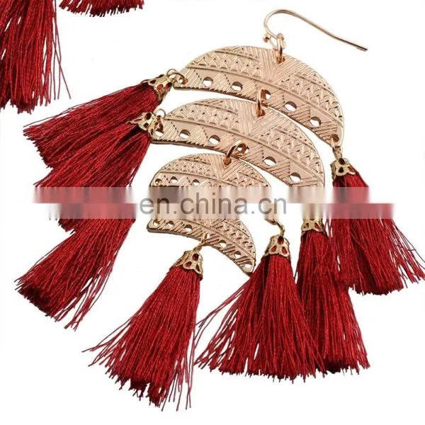 Hot Sales Multilayer Moon Metal Boho Earrings With Small Tassels photo-4