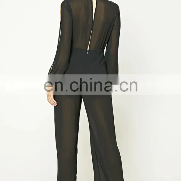 2017 New Design Red Black Chiffon Jumpsuit Pajama Womens Jumpsuit photo-2