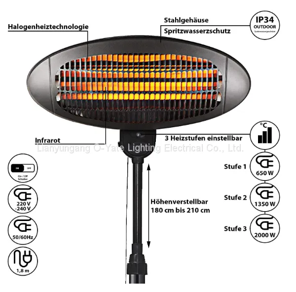 2000w Portable Outdoor Infrared Quartz Freestanding Patio Heater photo-5