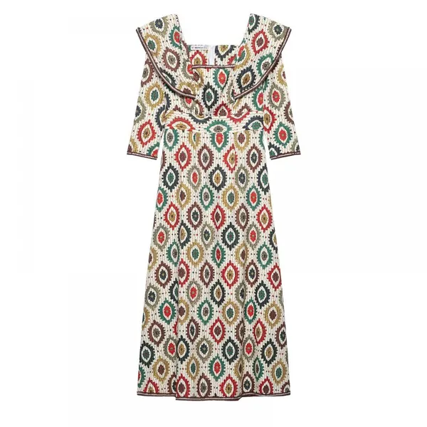 2025 Spring New Product European and American Style Women's Clothing Ethnic Style Printed Ribbon Dress for Women photo-2