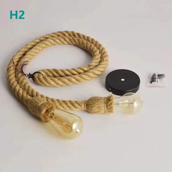 E26 E27 Jute Rope Electrical Cables Factory Vintage Hanging Lamp Hemp Rope Pendant Lights photo-3
