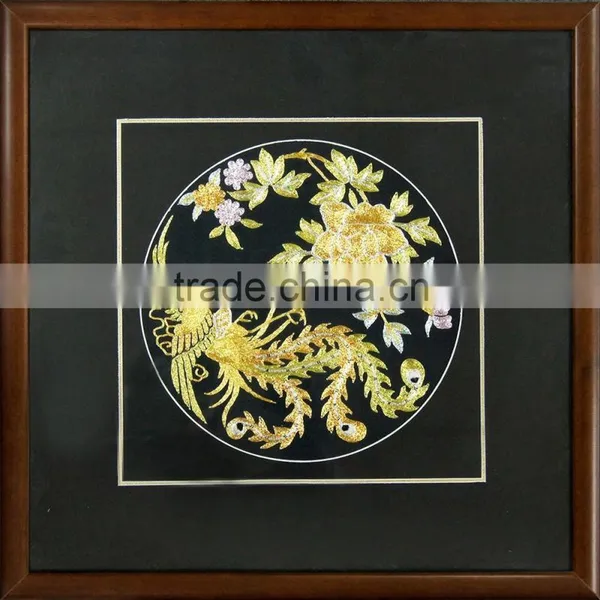 G4607- 100% Handmade Embroidery of Pheonix With Silk and Golden Thread