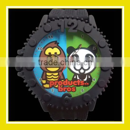 2016 Hot Sell Products Bros Konno and Panda Unisex Waterproof PVC Band Rubber Wrist Black Watch