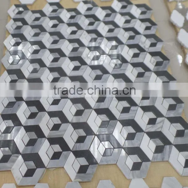 3D Marble Mosaic Tiles (Grey Basalt+Pure WHite Marble) photo-3