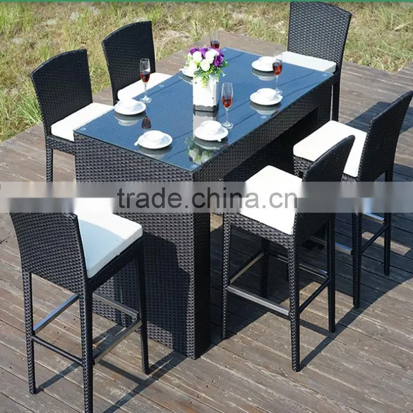 Outdoor Patio Plastic Resin Rattan Weaving Wicker High Back Bar Chairs photo-6