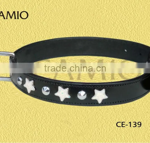 CE 140 Leather Dog Collar With Spicks and Stars