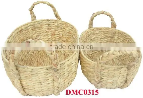 WaterHyacinth Round Basket With Handle Set Of 2