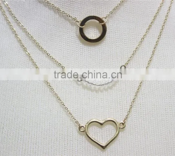 Gold Chain Layered Set Necklace W/Clear Crystal & Circle Heart Metal Necklace 2016 Fashion Style Wholesale photo-3