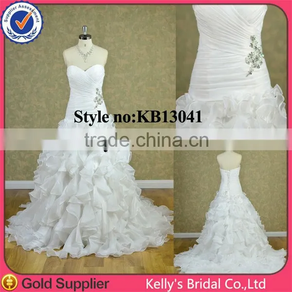 Ivory Mermaid Wedding Dress Organza Ruffle Bridal Gowns Wedding Dress 2014