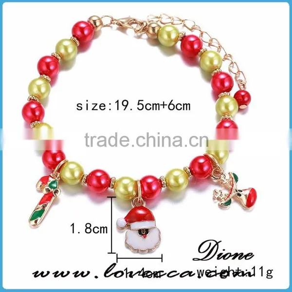 Colorful Christmas Glass Gemstone Beads Chain and Girl Gold Plating Jewelry Bracelet