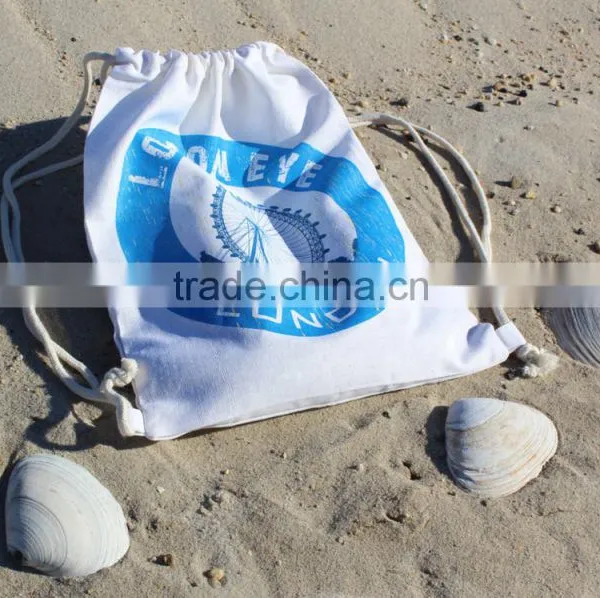 Customized Printing White Cotton Bags With Double Drawstring photo-4