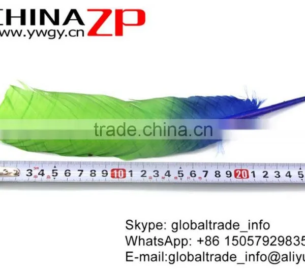 ZPDECOR Natural Feather Dyed Blue Green Ombre Bicolourable Turkey Feathers for Party Decoration photo-4