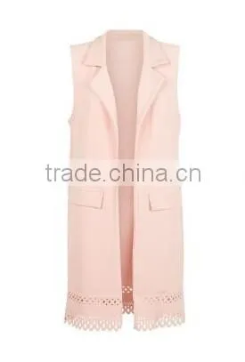 Guangzhou Supplier OEM Service Pink Cutout Hem Sleeveless Women Jackets Coats Clothes