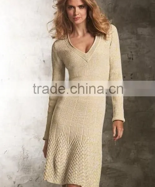 Mature Ladies off White Sweater Dress Fashion Beige Sweater Dress Winter White Sweater Dress photo-2
