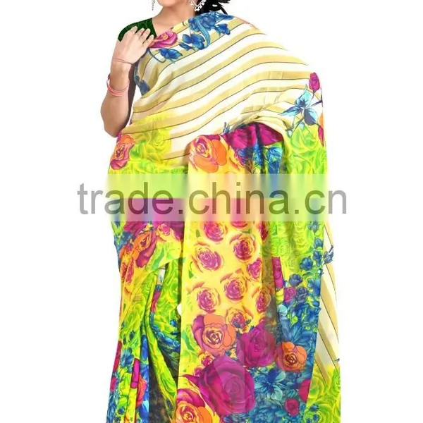 Digital Flower Printed Saree Looking Amazing photo-3