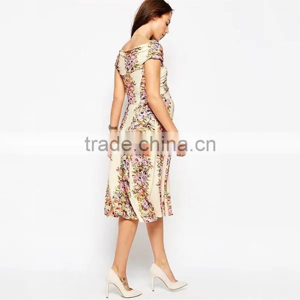 Sexy Womens Floral Printing Dress Plus Size Midi Skater Maternity Dress DR0007A photo-4