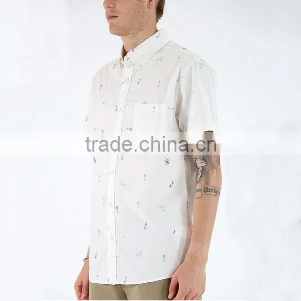 New Fashion Custom Button up Short Sleeve White Printed Shirts for Men photo-2