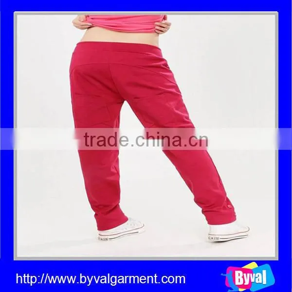 100%Cotton Womens Summer Casual Long Sports Pants With Drawstring & Button Design photo-3