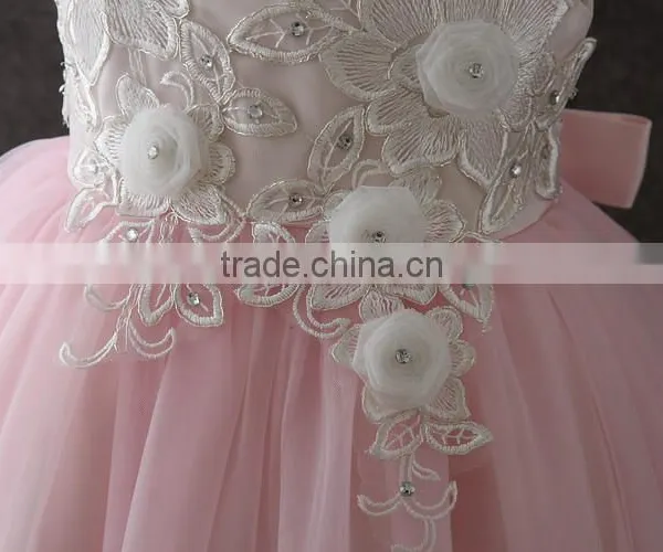 High Quality Boutique Girl Clothing Embroidery Flower Elegant Pink Fluffy Tulle Sleeveless Party Dresses Shiny Performance Dress photo-5