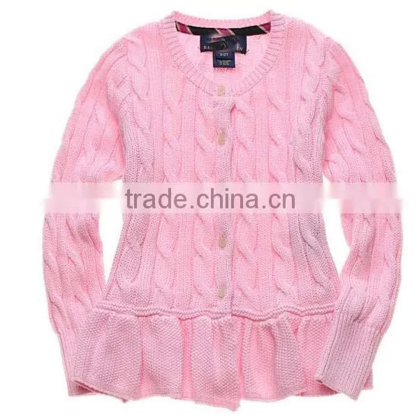 Latest Children Girls Cable Knit Ruffle Buttom Down Long Cardigan Sweater photo-3