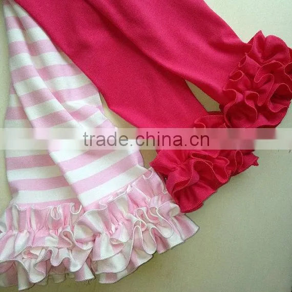 Children's Boutique Clothing Wholesale Baby Pink White Stripes Leggings Baby Girl Ruffle Hot Pants photo-2