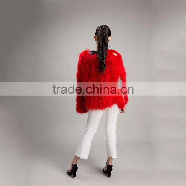 Myfur Lady Genuine Red Raccoon Fur Knit Jacket Coat for Women photo-4