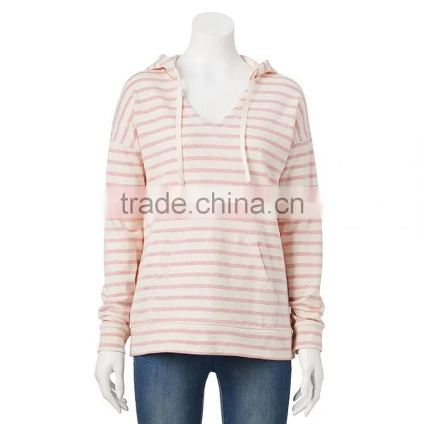 Cheap Price Lightweight Girls Long Sleeves Blue White Striped Drawstring Hoodie Pullover photo-4