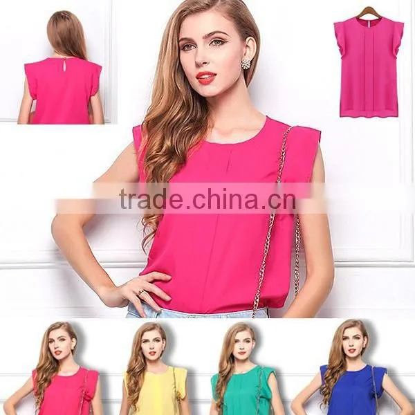 New Design Office Ladies Chiffon Short Sleeve Blouses photo-2