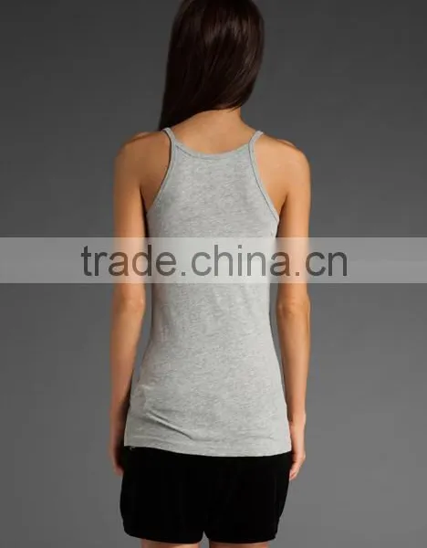 Women's Grey Low Cut Yoga Tank Tops photo-3
