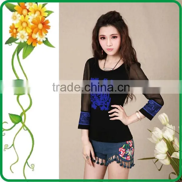 Women's 2014 Spring and Autumn Chinese Style Blue and White Printing Flock Print Chiffon Patchwork Sun-shading All-match Half