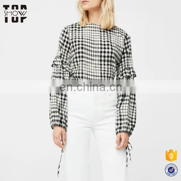 Factory Women Cotton Blouse 2017 Puffed Sleeves Women Casual Blouse Designs
