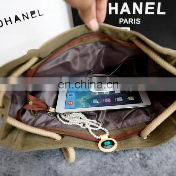 Korea Fashion Shoulder Bag Linen Cotton Ladies Handbag With Hemp Rope In Stock photo-6