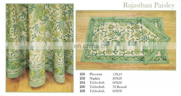 Block Printed Rajasthan Paisley Tablecloth , Napkin & Placemat