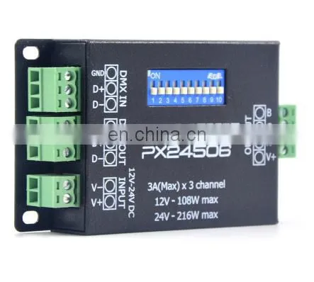 DC12V 24V 3Channels Decoder Driver RGB Amplifier DMX 512 PX24506 Led Strip Light Controller photo-6
