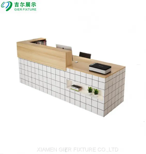 Miniso Wooden Cashier Desk Checkout Counter for Sale Reception Desk Checkout Counters for Retail Stores Cashier Counter photo-2
