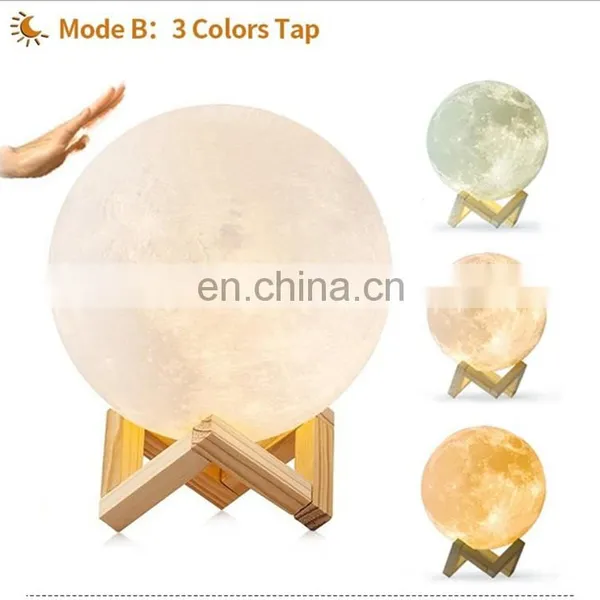 2020 Latest Hot Creative Gift 3d Led Night Light 3 Colors Touch Control Charge 3d Moon Lamp 20cm photo-3