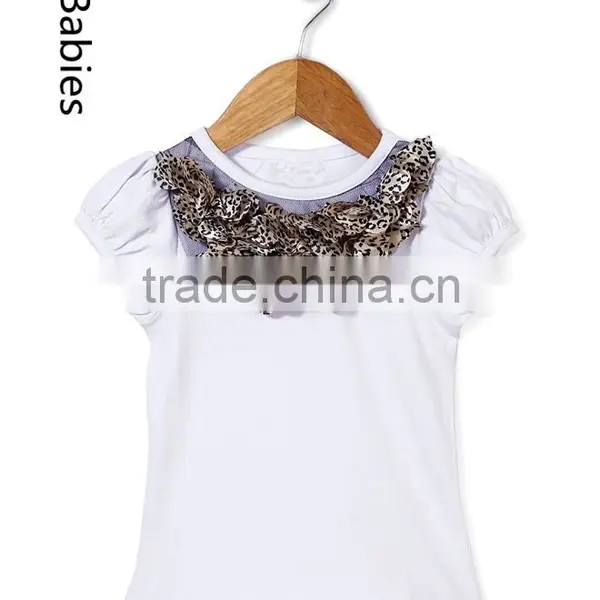 Pictures of Girls Cotton Tops 2016 Ruffle Neckline Short Sleeves Ruffle Top