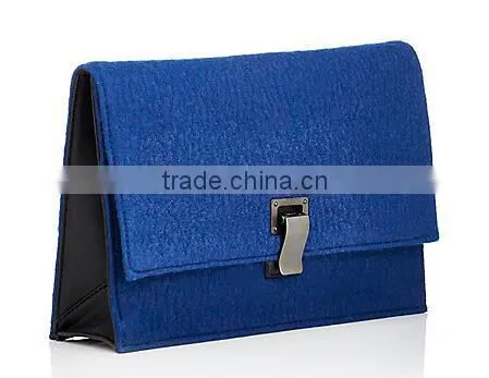 Blue Felt Genuine Leather Evening Clutch Bags Lady Hand Bag Leather Hangbag photo-2
