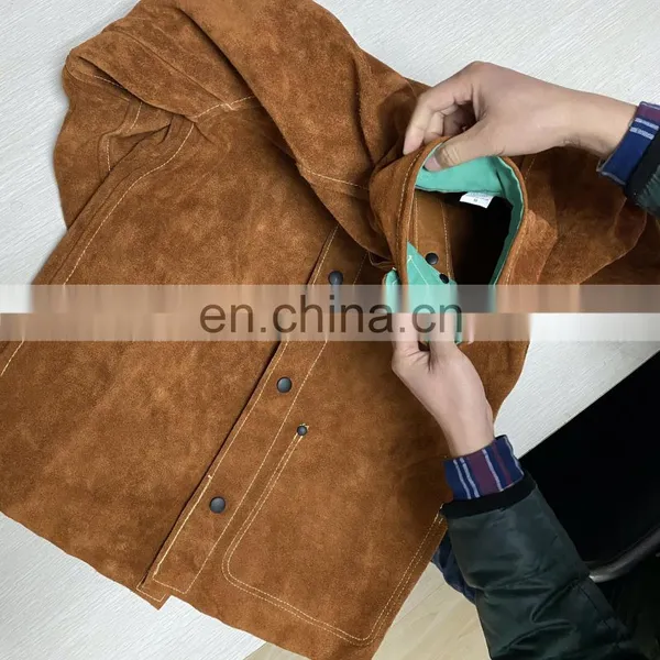 FR Cow Leather Welder Clothing Leather Weldor Apron Fire Proof Coverall Flame Retardant Cow Split Leather Welding Jackets photo-2