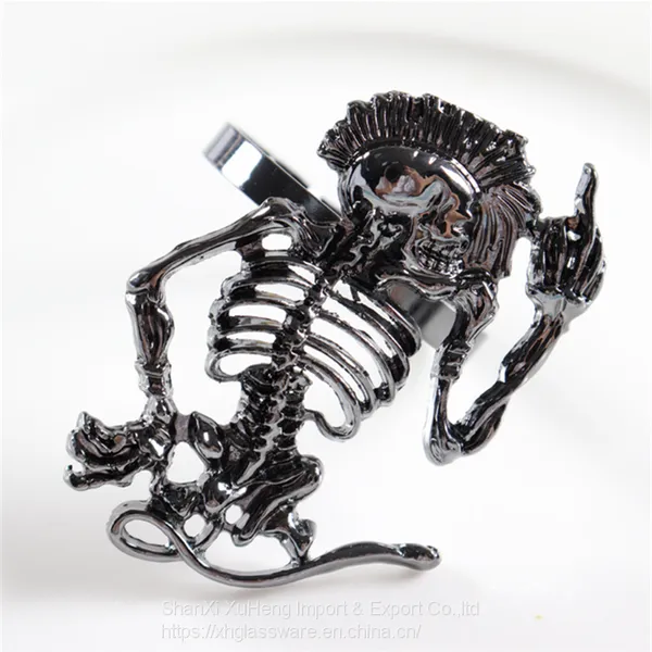 Antique Plated Black Gold Napkin Ring With Metal Skull Design For Halloween photo-2
